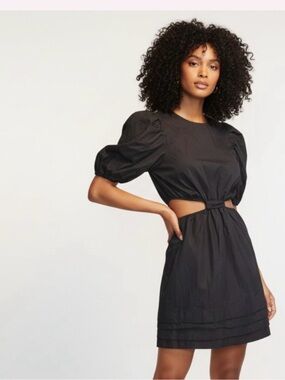 Black Puff-Sleeve Cutout Mini Dress